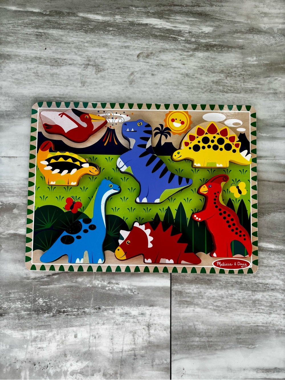 Melissa & Doug Chunky Wooden Dinosaur Puzzle Kids Play Colorful 7 Piece Kidcore